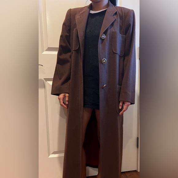 Vintage Brown 100% Cashmere Long Trench Coat Sz M Superior Quality Quiet Luxury - Picture 12 of 13